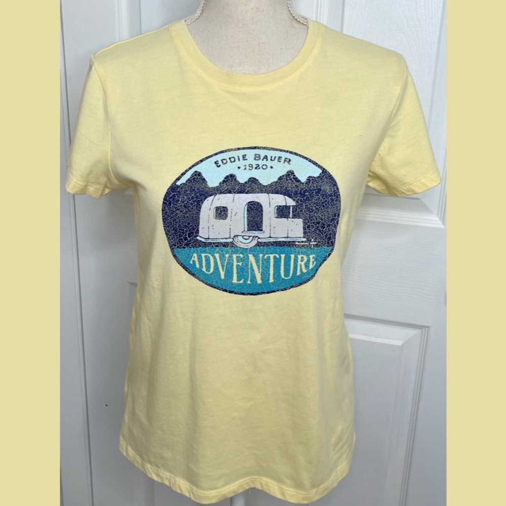 Eddie Bauer Yellow “Adventure” Camping Graphic Short Sleeve T-Shirt size Small